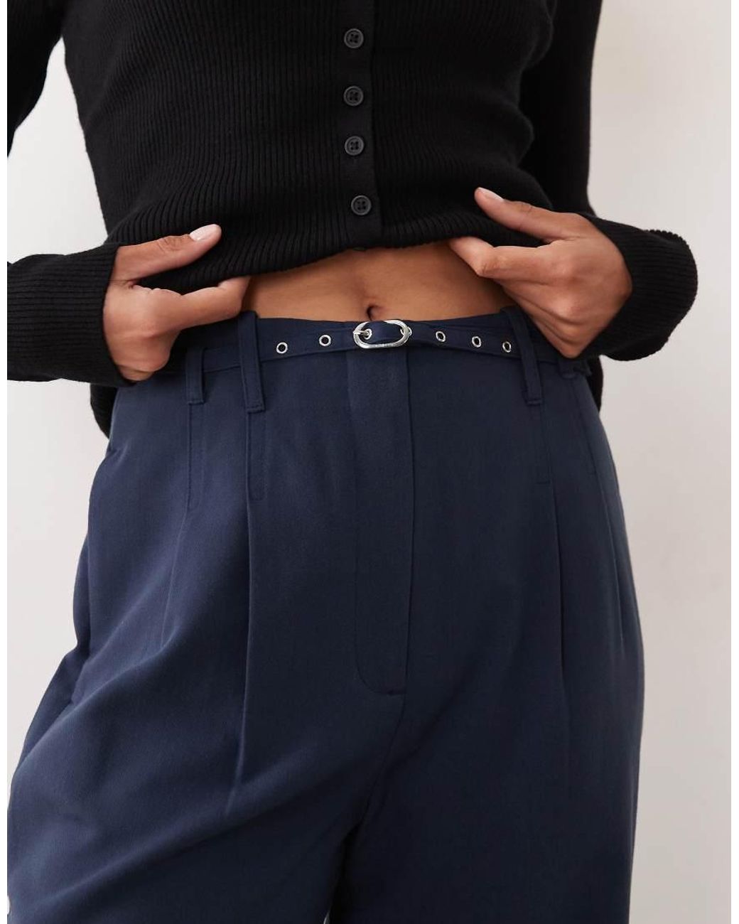Abercrombie & Fitch Blue Sloane High Rise Wide Leg Trousers With Belt