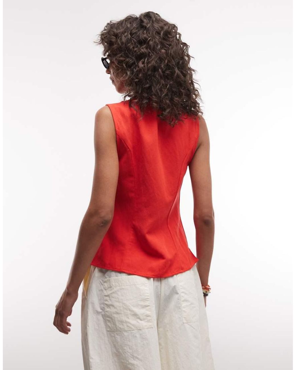 River Island Red Scallop Trim Waistcoat