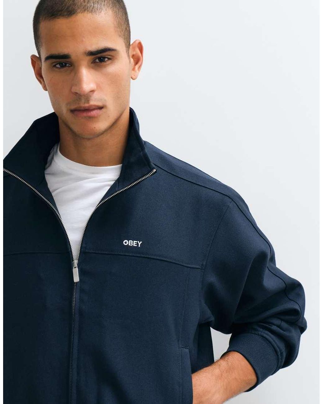 Obey Blue Logo Tailored Quarter Zip Up Track Jacket for men