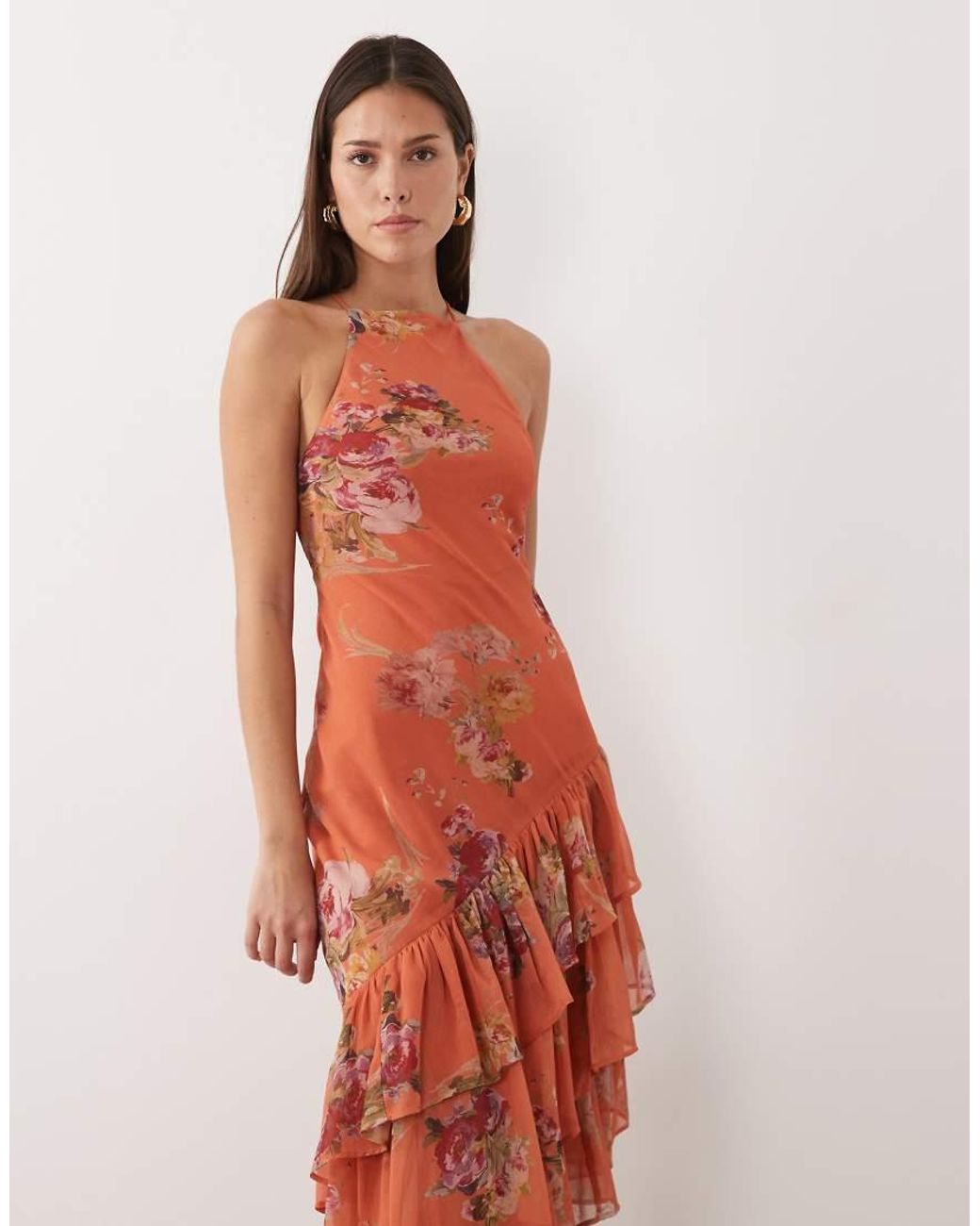 ASOS Orange Cami Ruffle Hem Maxi Dress
