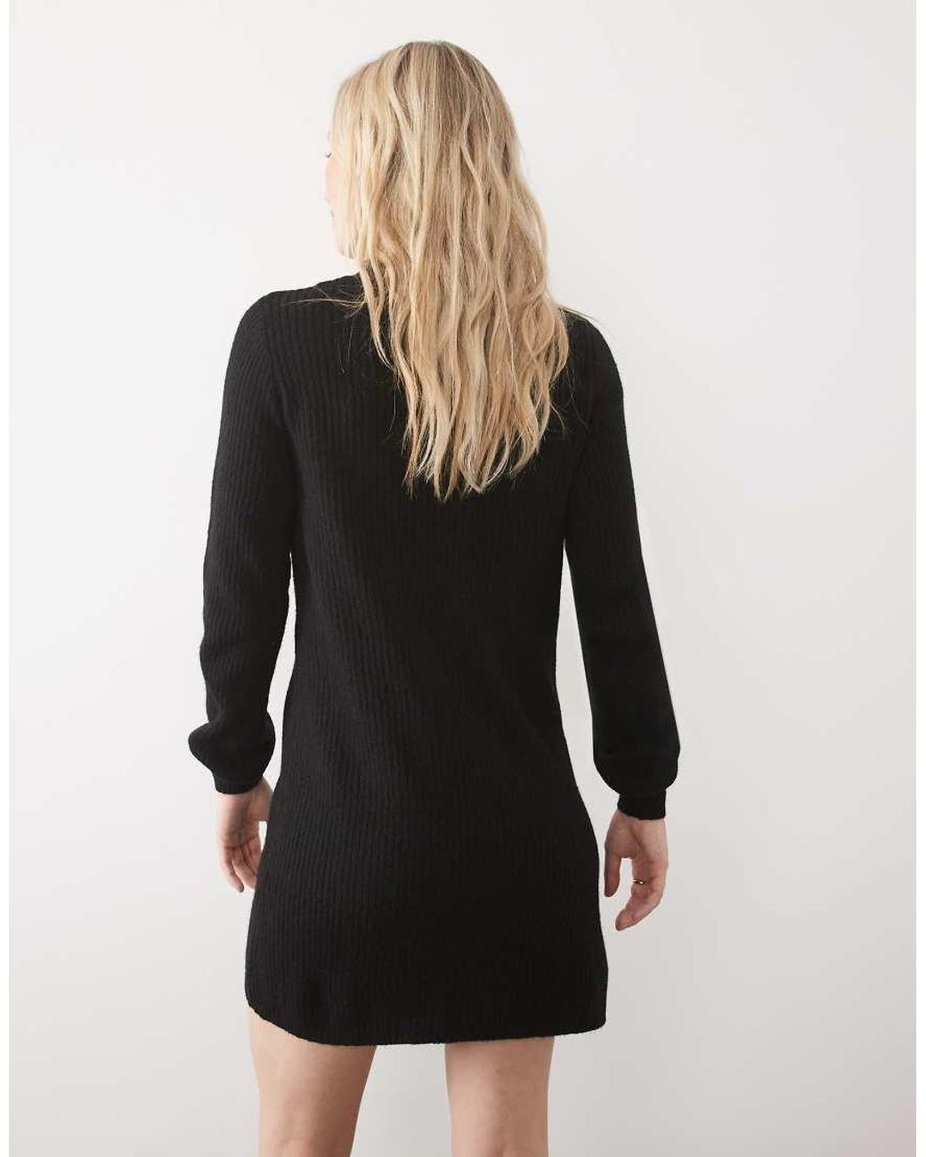 Vero Moda Black Button Front Balloon Sleeve Knitted Mini Dress