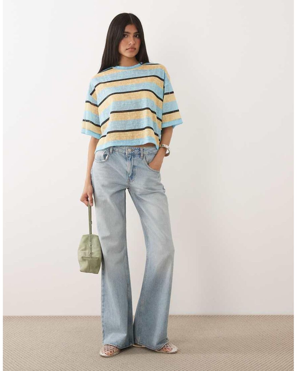 ASOS Blue Sheer Slub Short Sleeve Boxy Cropped T-shirt