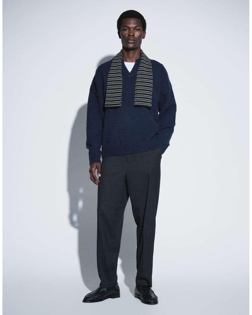 ASOS Blue Relaxed Knitted Exposed Seam Notch Neck Jumper for men