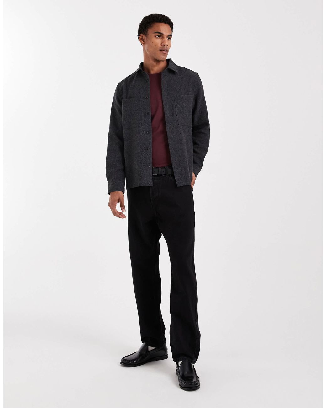 ASOS Gray Herringbone Overshirt for men