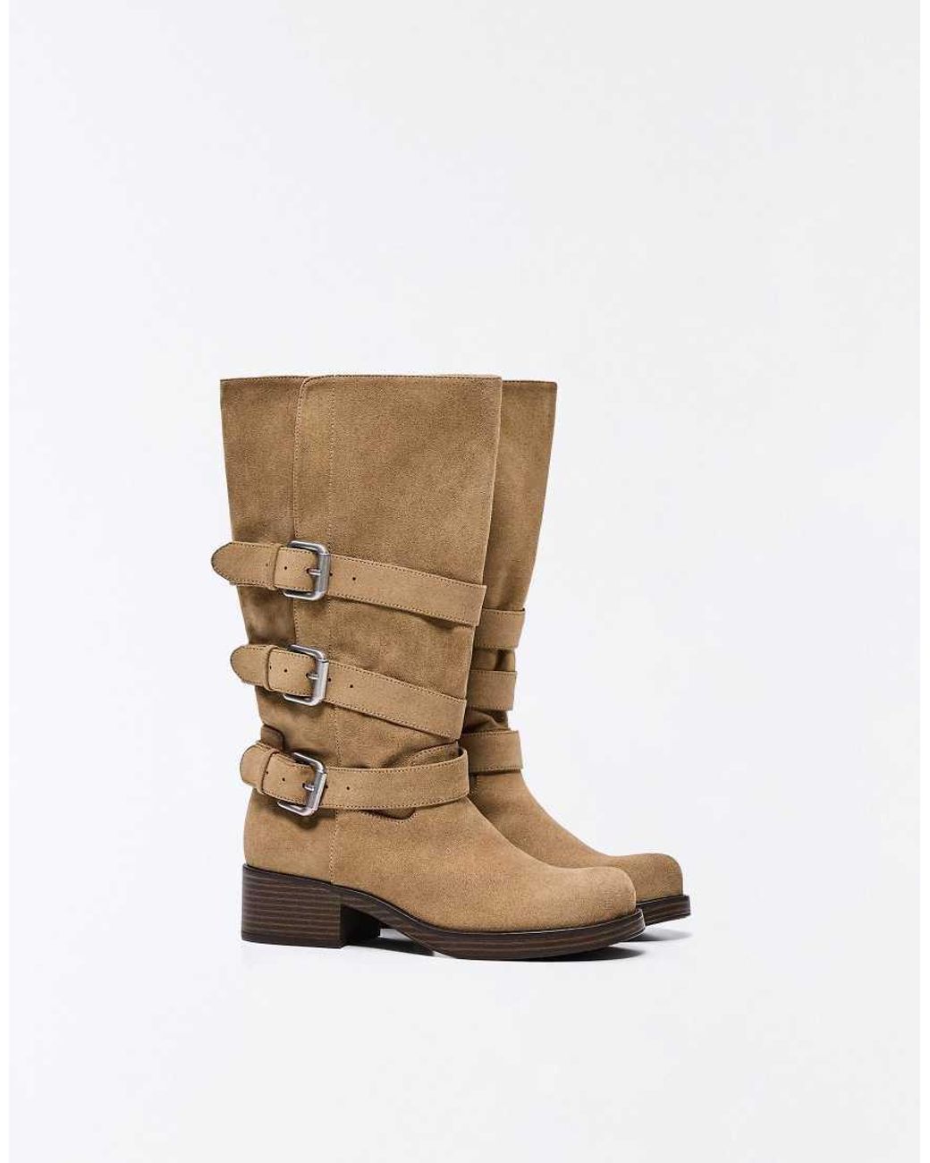 Bershka Natural Buckled - Biker Boots