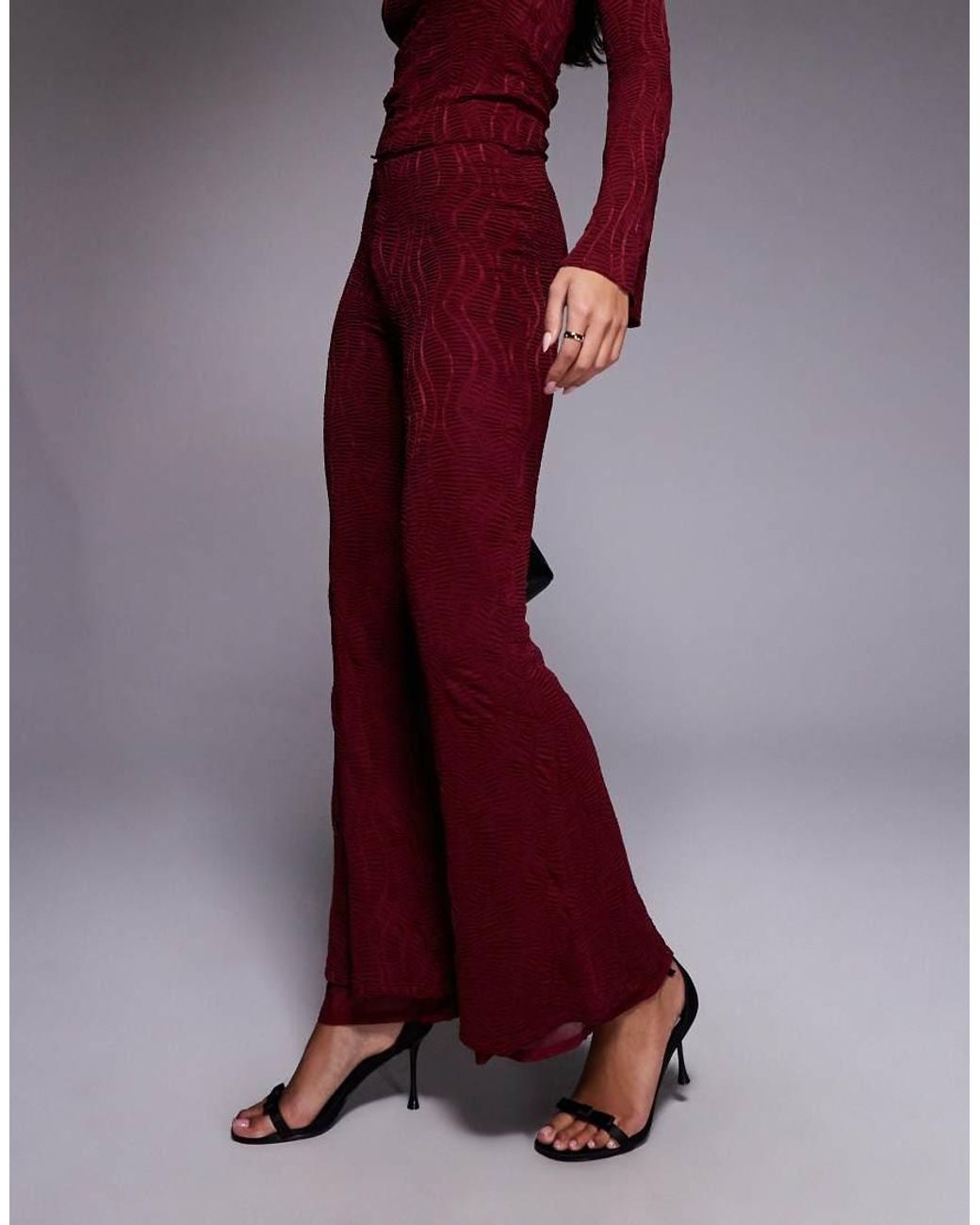 ASOS Red Co-ord Textu High Waist Fla Leg Trousers