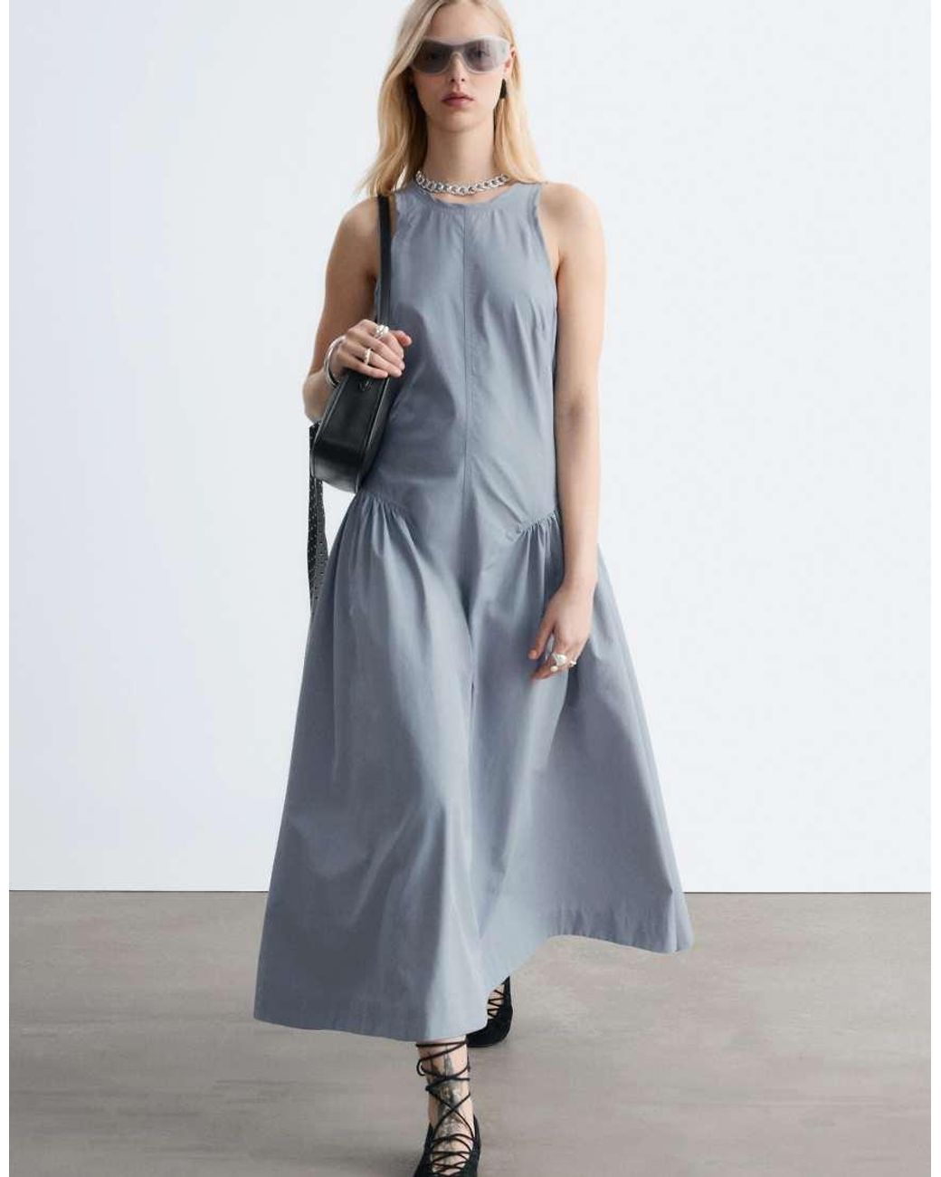 & Other Stories Blue Ruched Drop Waist Maxi Dress