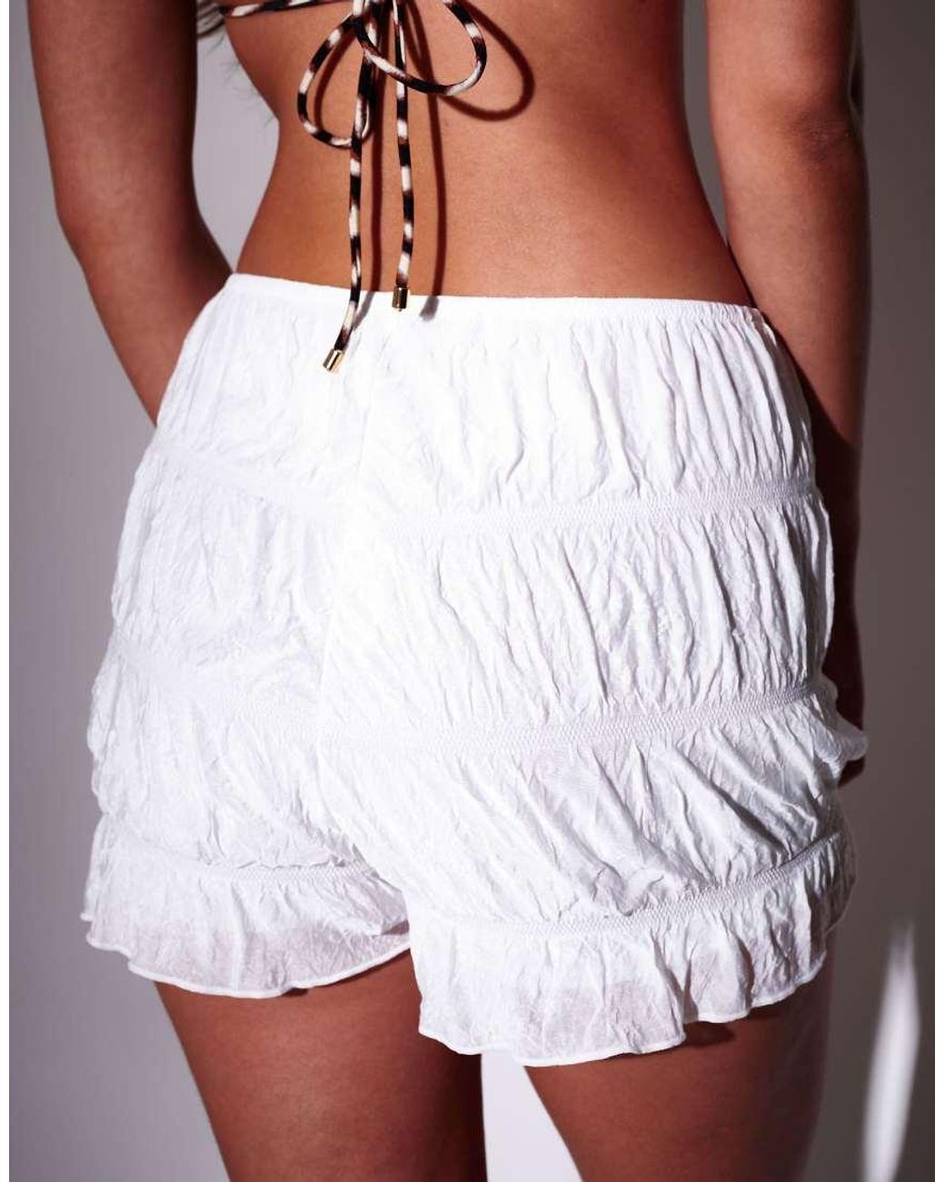 South Beach White Ruched Mini Shorts