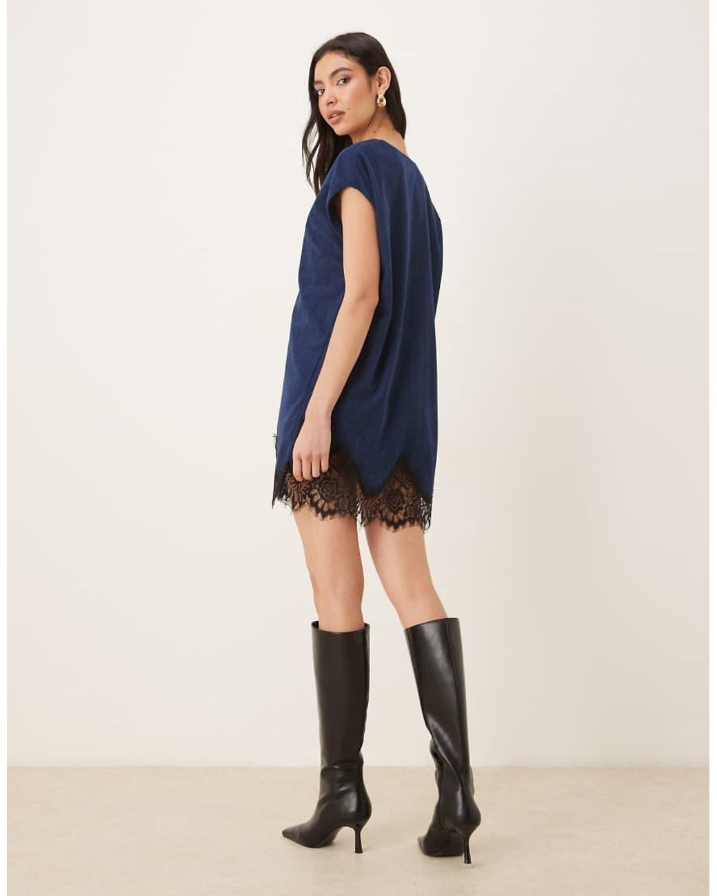 ASOS Blue Cord Lace Trim Mini Shift Dress
