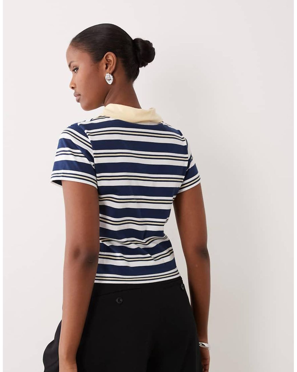 The Frolic Blue Exclusive Cotton Rich Collared Ruched Side Polo Top