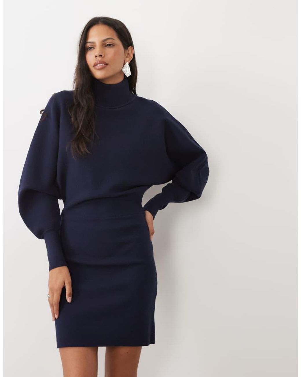 ASOS Blue Premium High Neck Batwing Compact Mini Knitted Dress