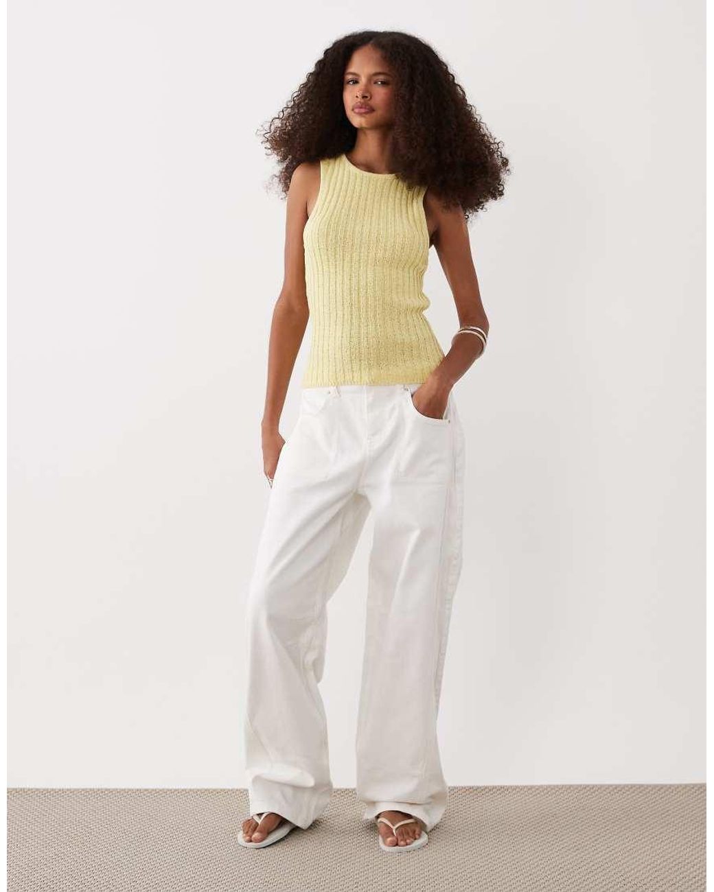 ASOS Yellow Ribbed Racer Boucle Tank Top