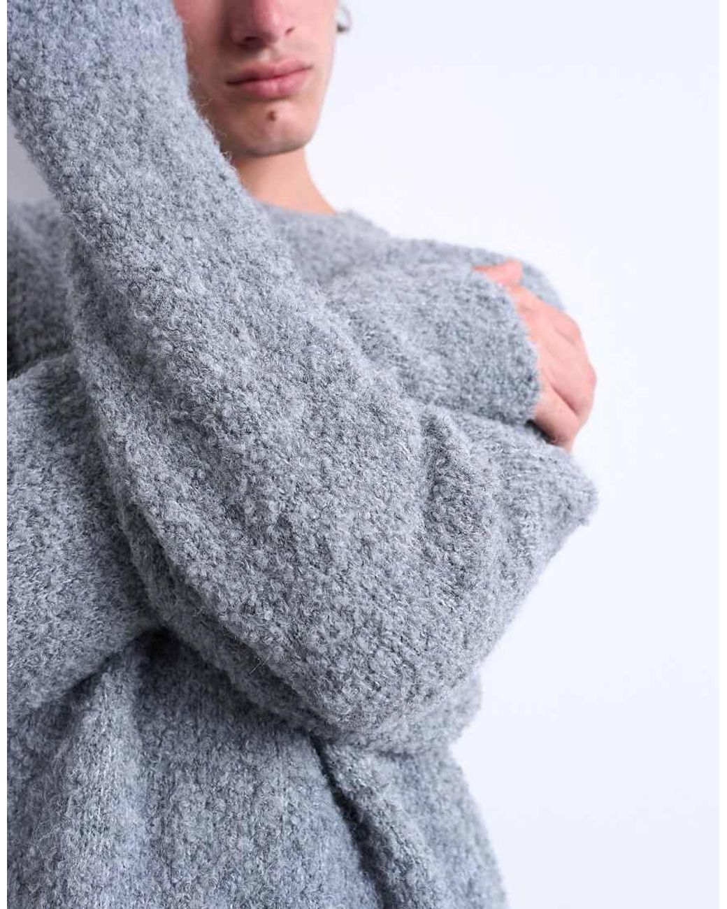 Topman Gray Relaxed Fit Boucle Sweater for men