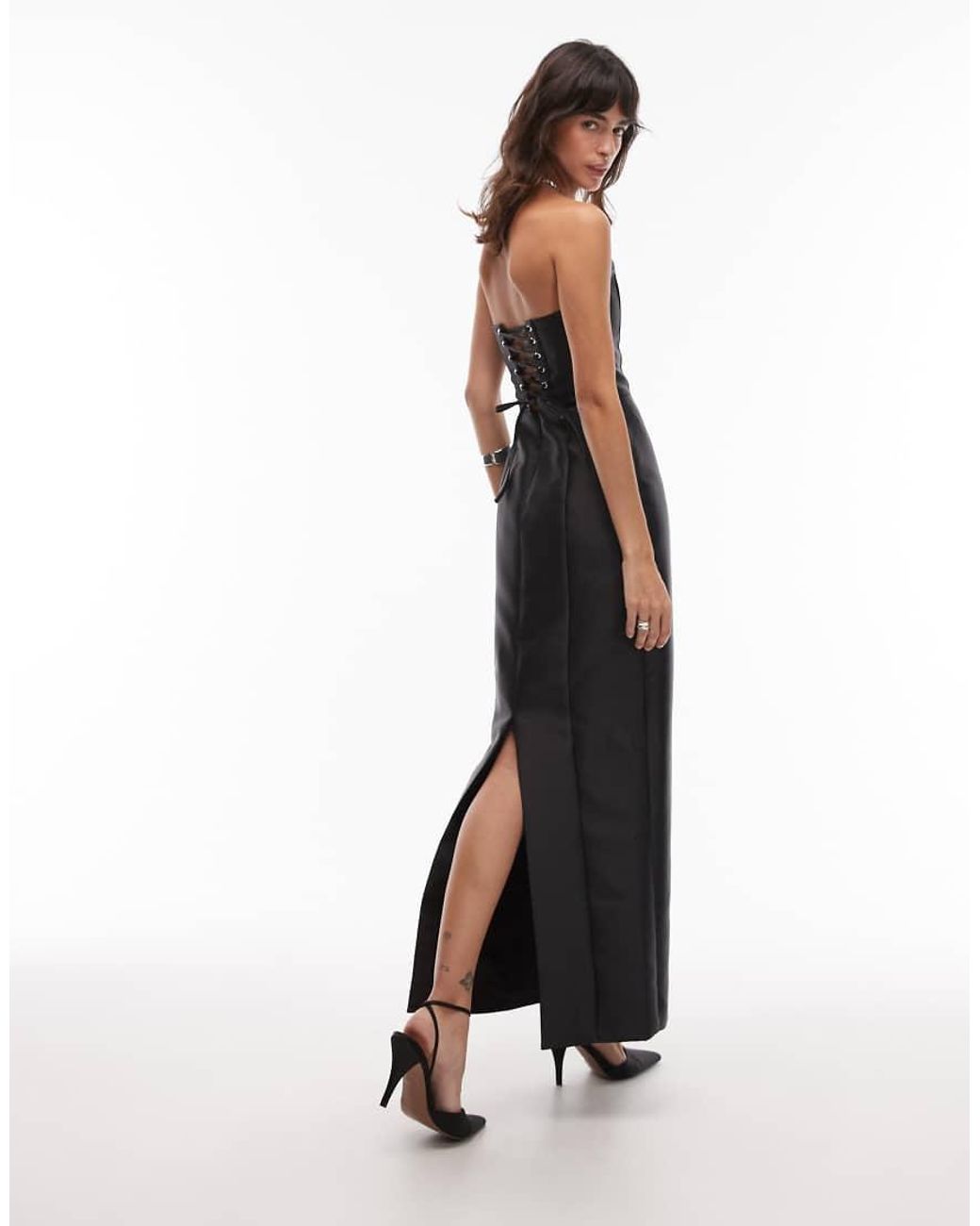 HEIRESS BEVERLY HILLS White Structured Satin Corset Lace Up Back Maxi Dress