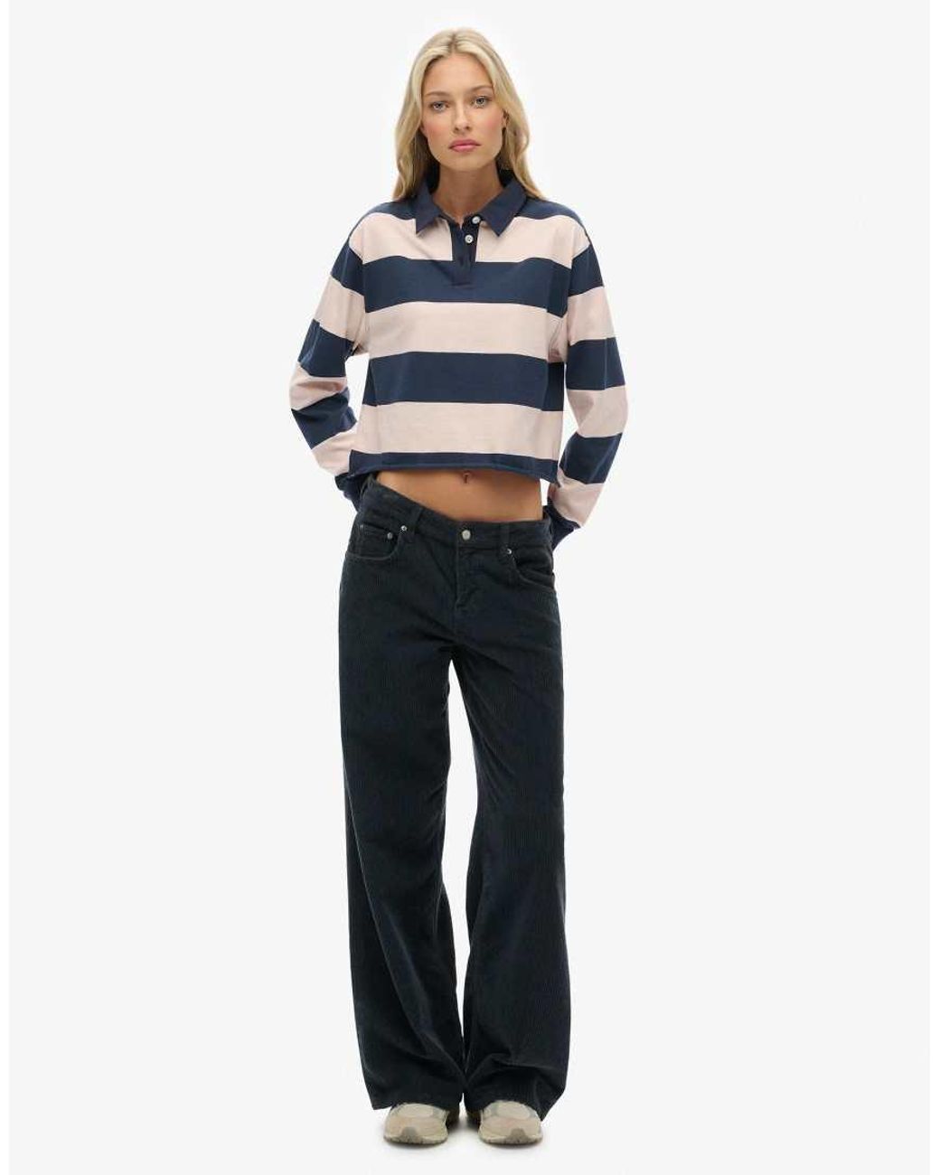 Superdry Blue Athletic Essentials Cropped Stripe Rugby Top