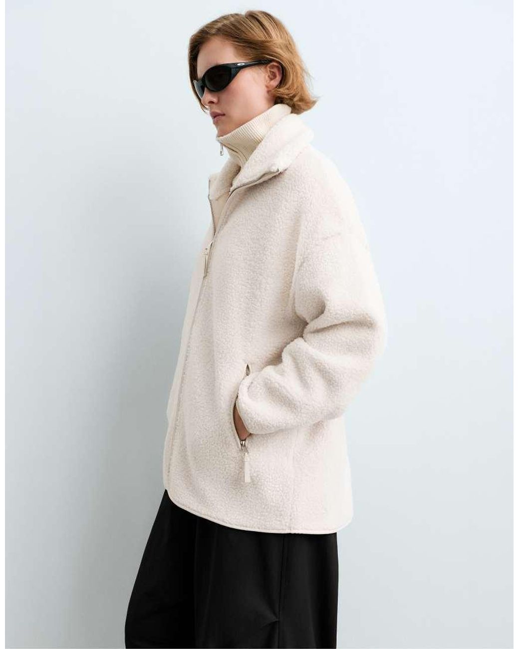 Oysho White High-Collar Faux-Shearling Jacket