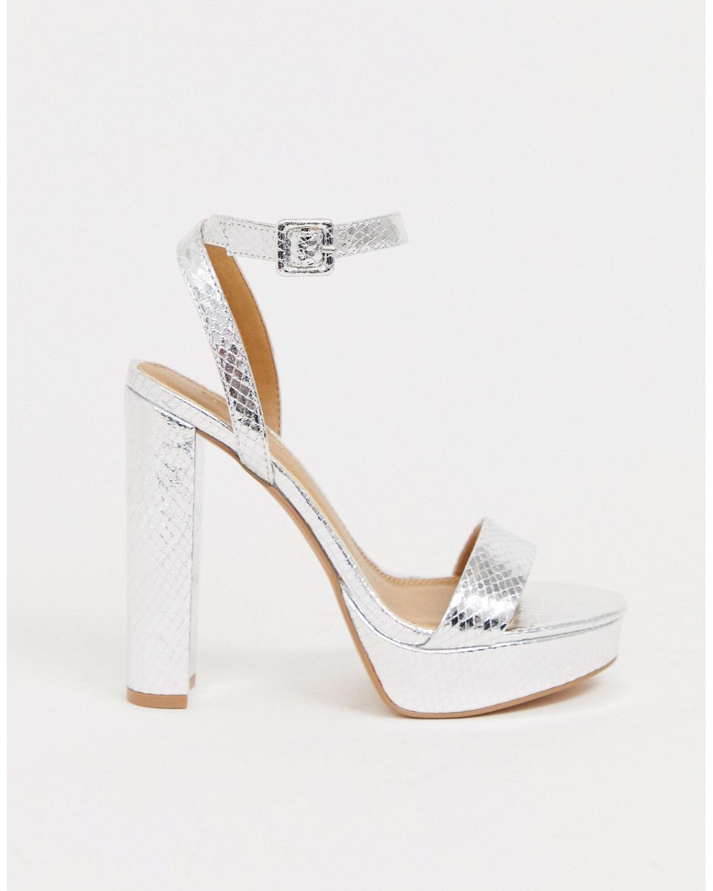 wide fit silver platform heels