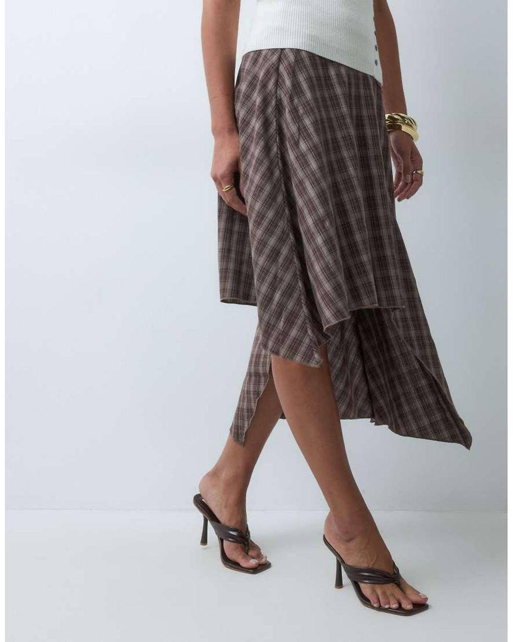 The Frolic Brown Exclusive Aysmmetric Hem Midi Skirt
