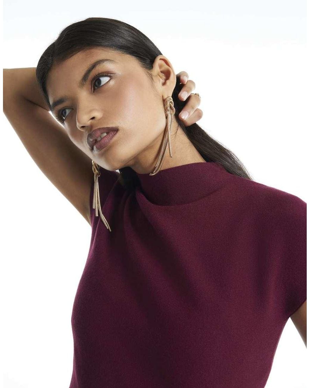 River Island Purple Burgundy Hybrid Satin Knit Peplum Maxi Dress