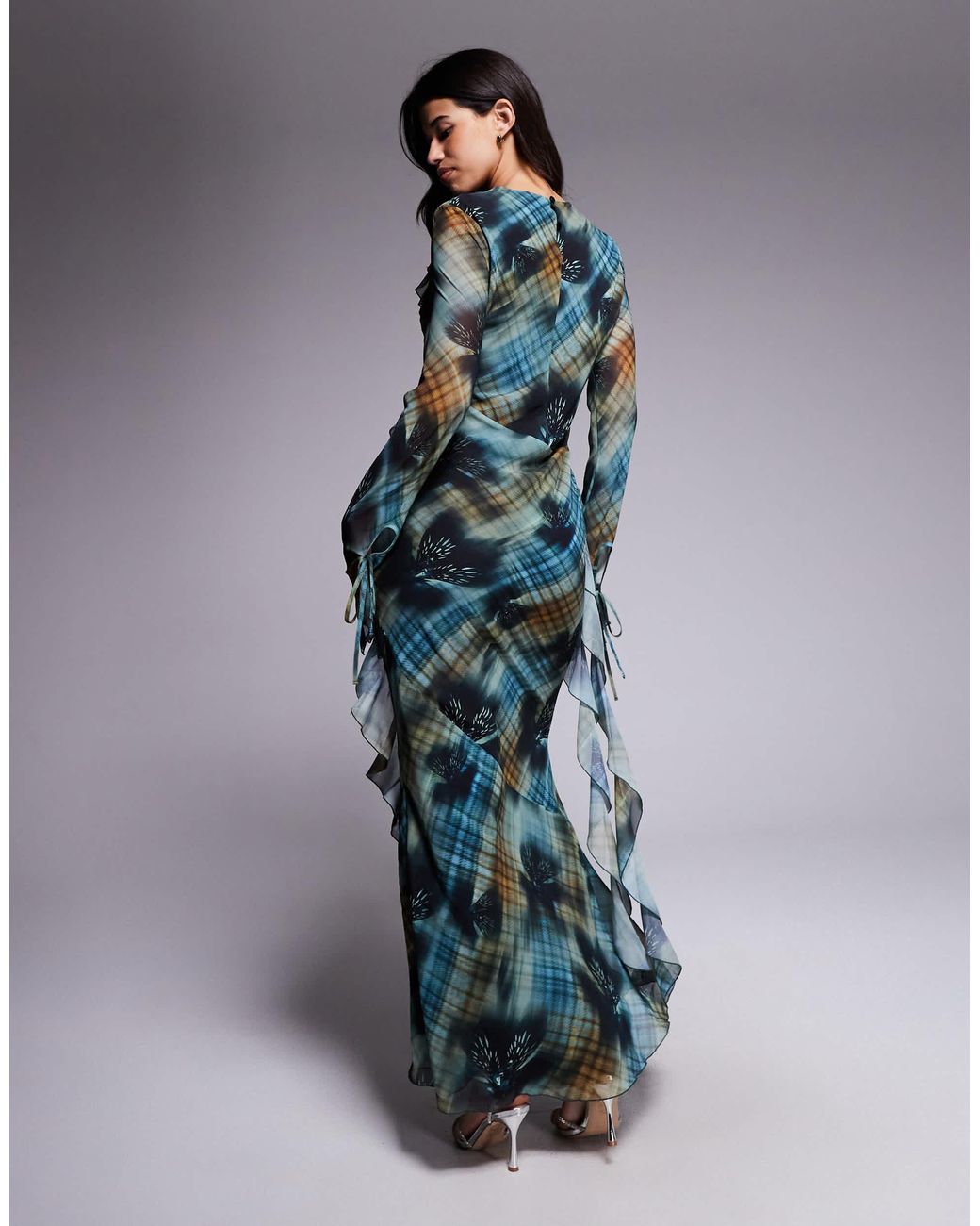 DASKA Chiffon Ruffle Maxi Dress in Blue | Lyst