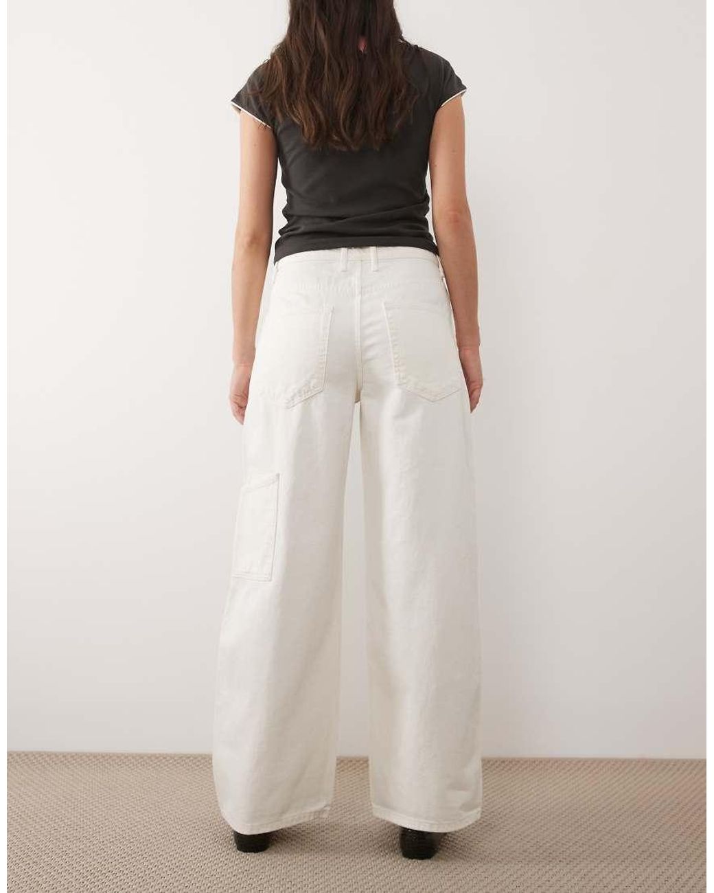 Mango White Rowan 100% Cotton baggy Utility Jean