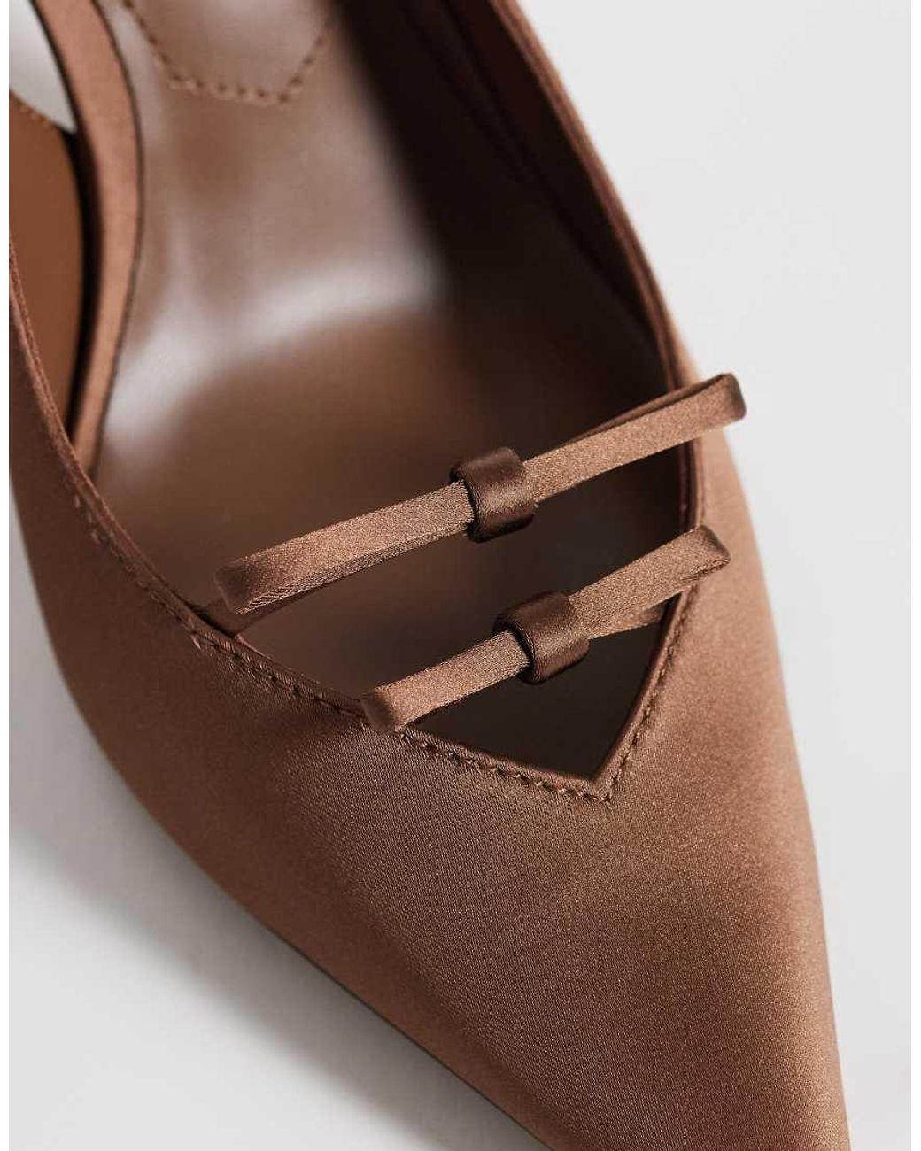 Mango Brown Satin Pointed Heeled Slingbacks With Bow Detail
