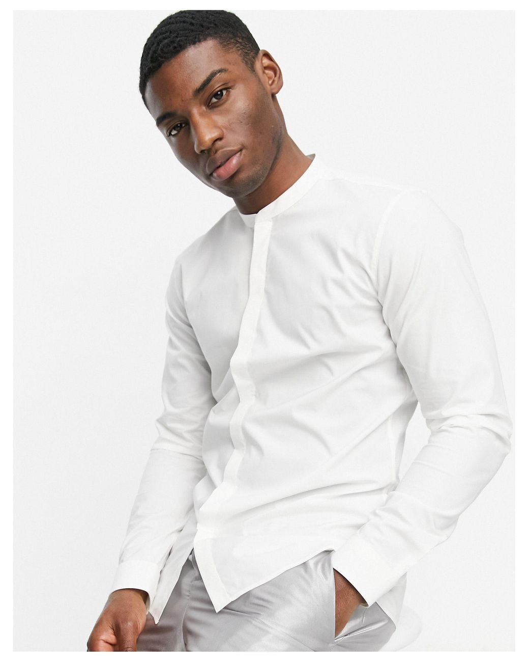 BOSS by HUGO BOSS Hugo Enrique Slim Fit Grandad Collar Shirt in