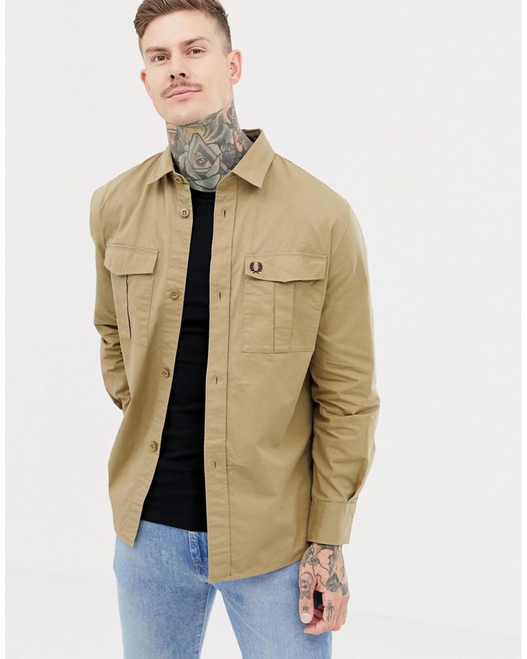 Fred Perry Utility Overshirt in Natural for Men | Lyst
