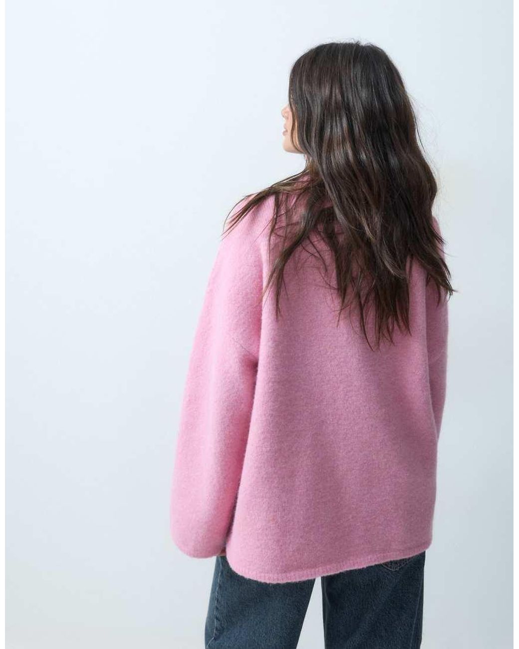 ASOS Pink Relaxed Fluffy Jumper With Wool