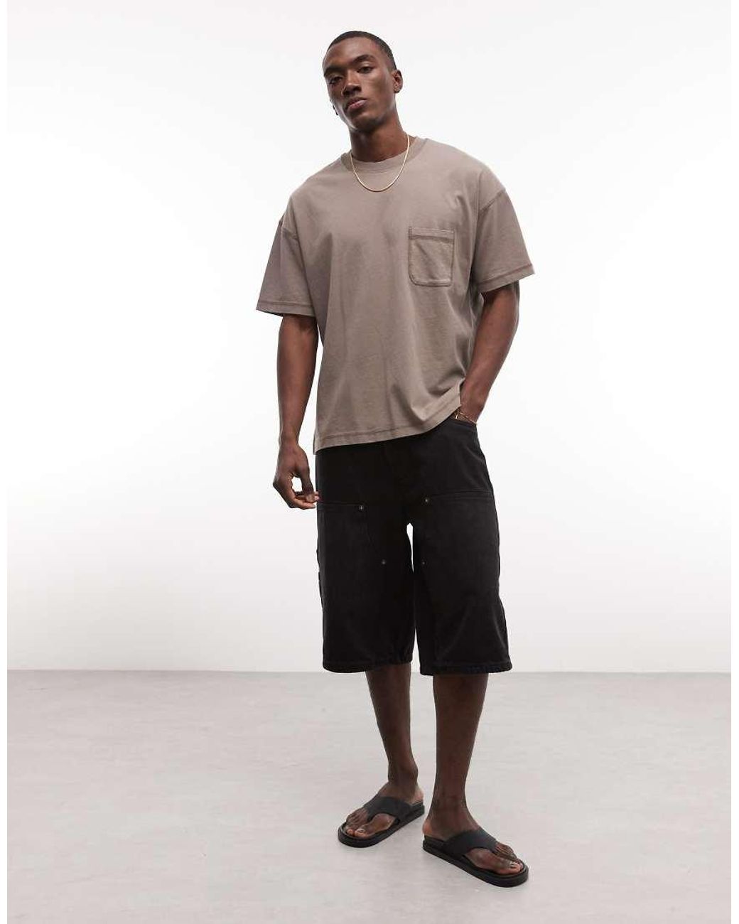 Collusion Brown Boxy Oversized Flatlock Detail T-shirt for men