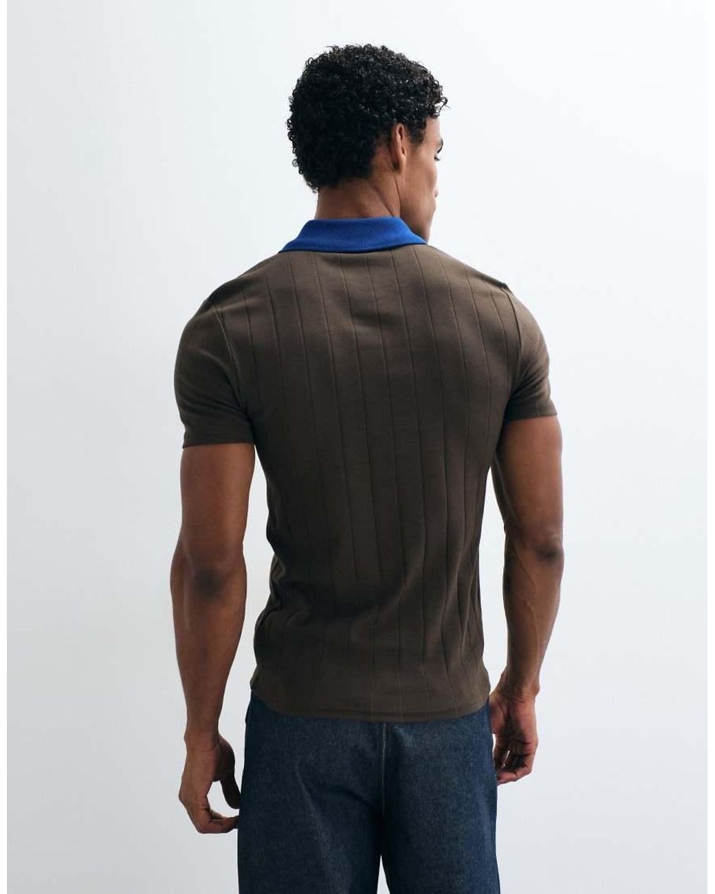 ASOS Brown Muscle Fit Polo With Contrast Collar for men