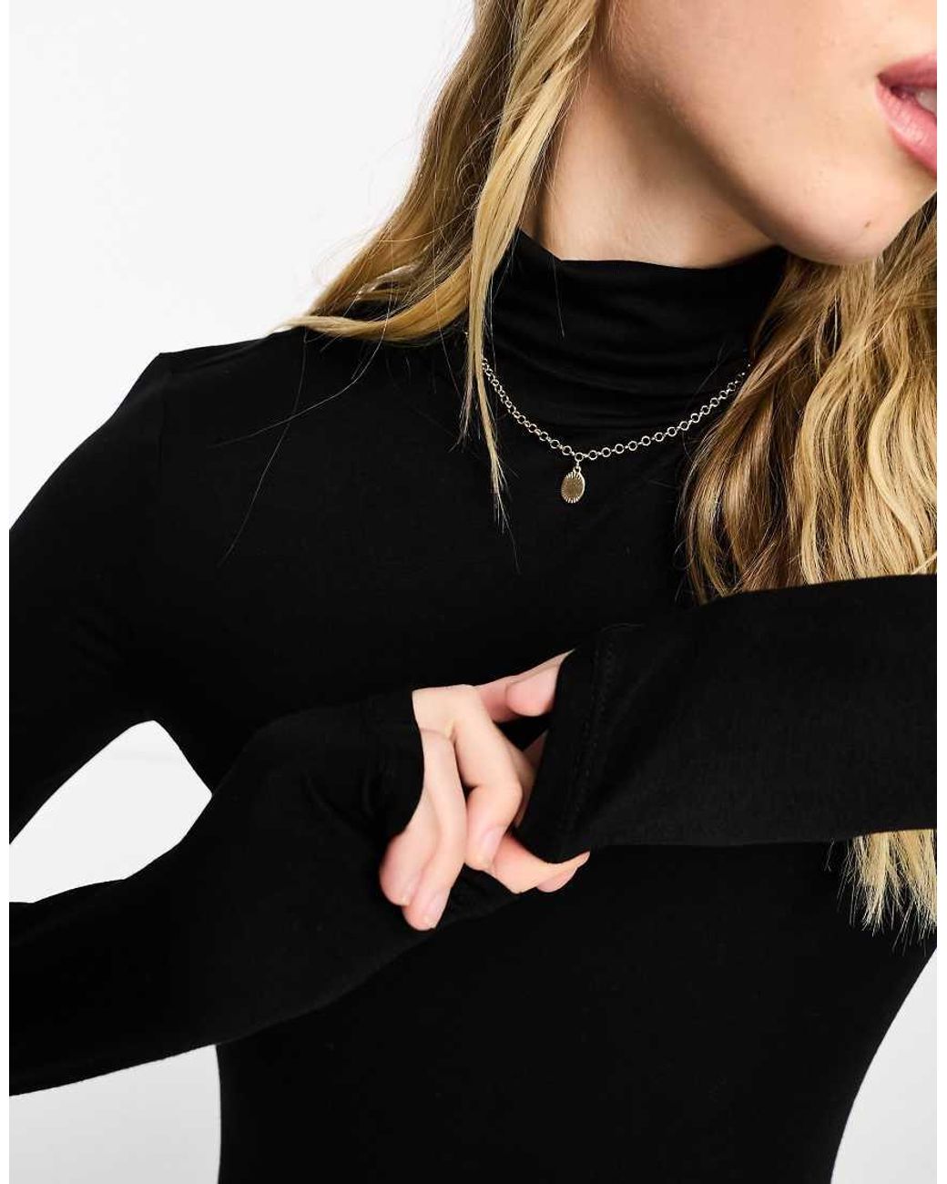 Vero Moda Black Slinky High Neck Top With Long Sleeves