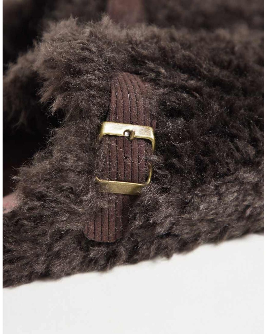 Boux Avenue Brown Fluffy Buckle Detail Mule Slippers