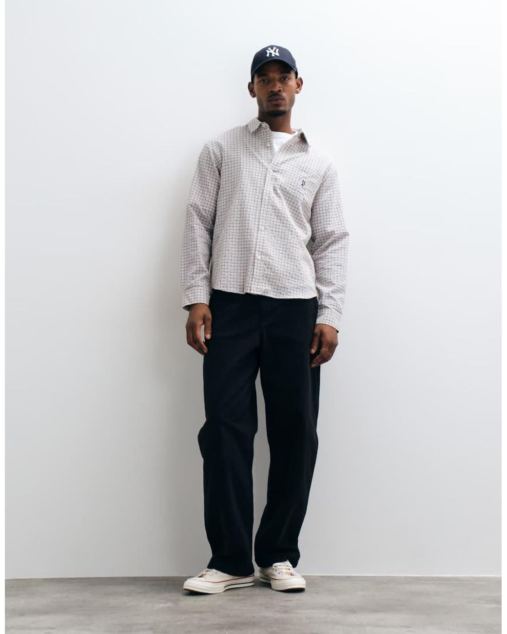 Huf Gray Megablast Long Sleeve Check Shirt for men