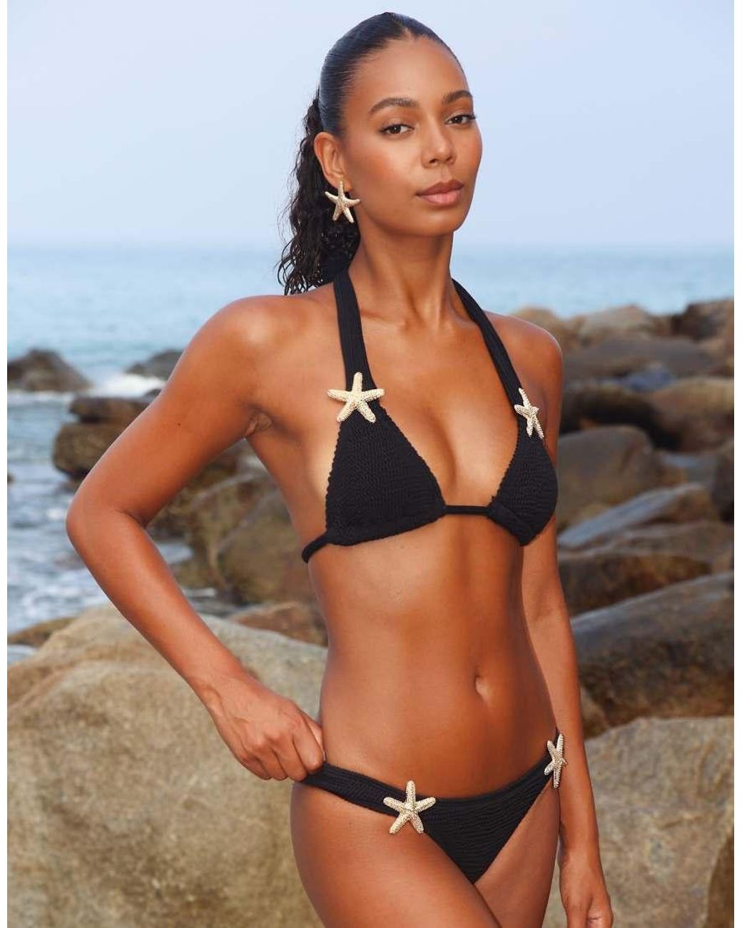 Moda Minx Black Scrunch Starfish Fixed Bikini Bottom