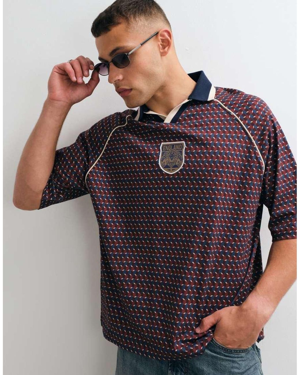 ASOS Blue Oversized Polo With Fifa World Cup England Print for men