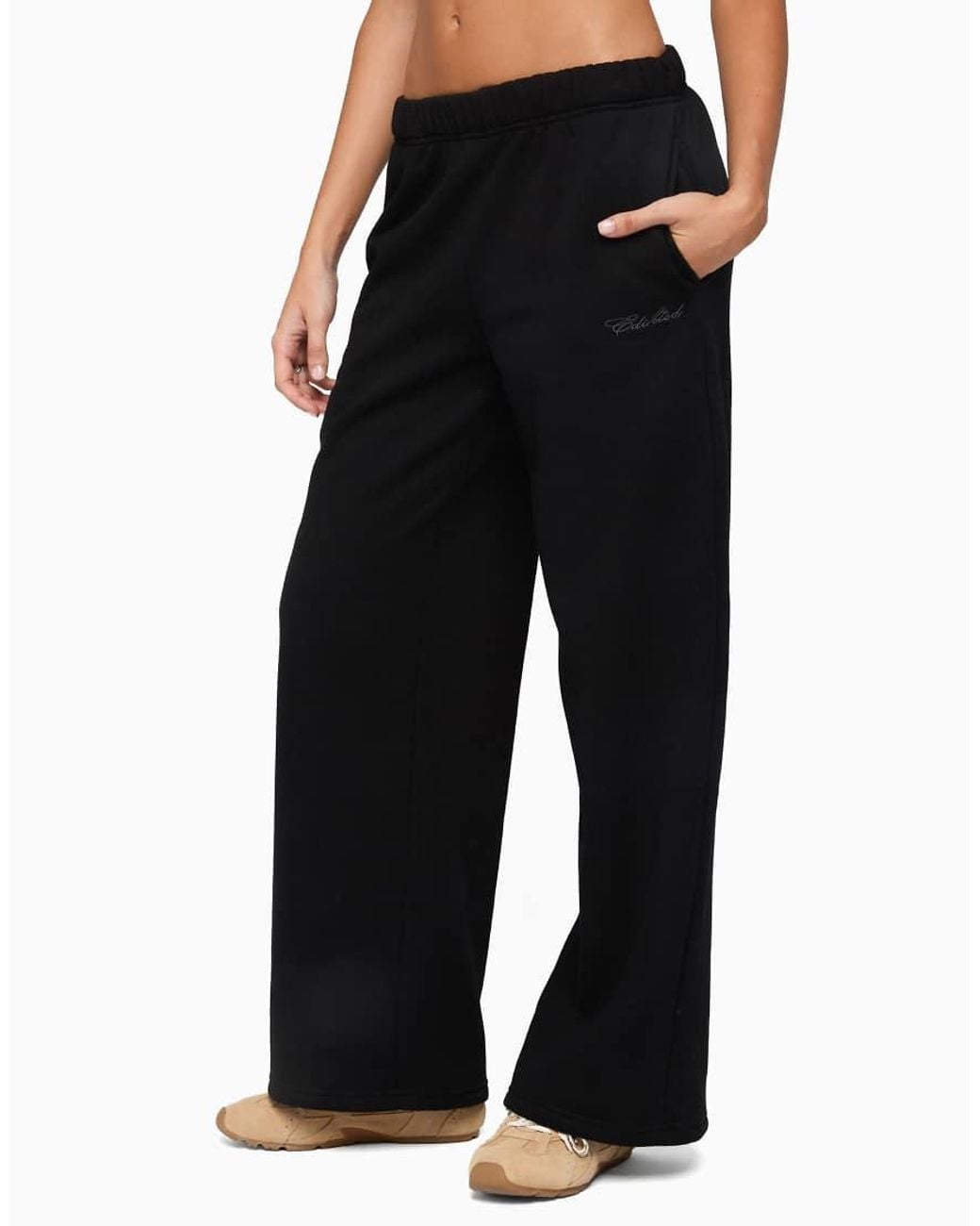 Edikted Black Basic Girl Wide Leg Sweatpants