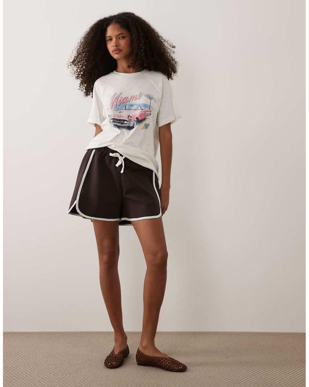 ASOS Brown Interlock Runner Shorts With Contrast Tipping