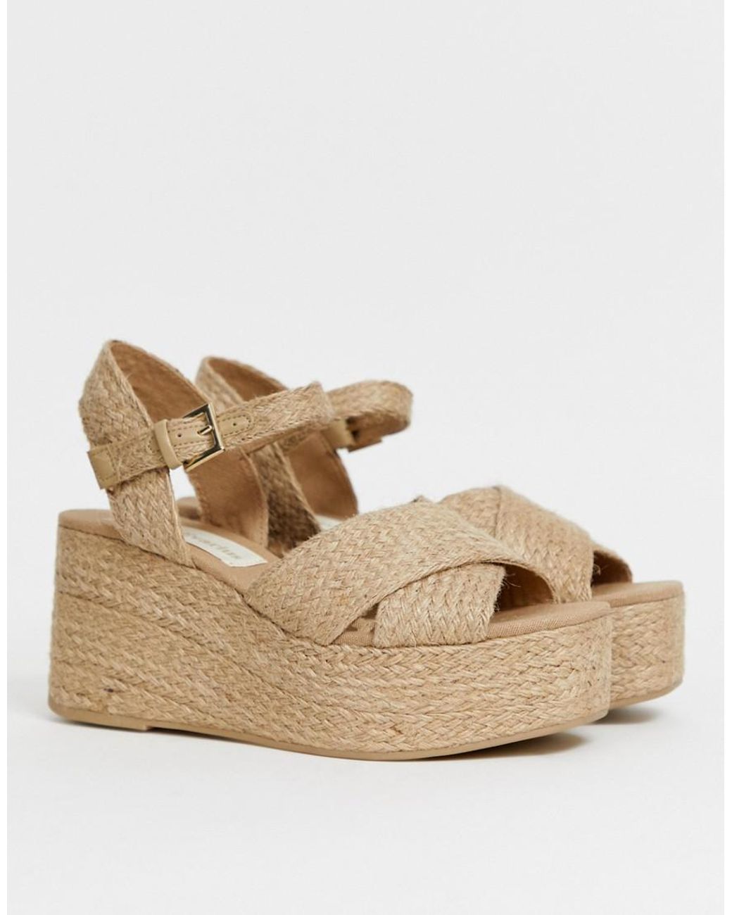Sandalias Rafia Con De Cuña Cruzado Diseño Mujer Beis BCxrWode