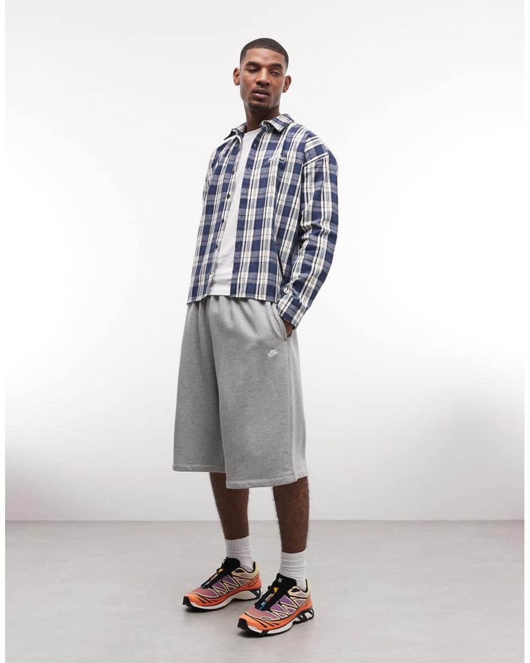 PEGADOR Blue Soglio Oversized Flannel Checked Shirt With Back Print for men