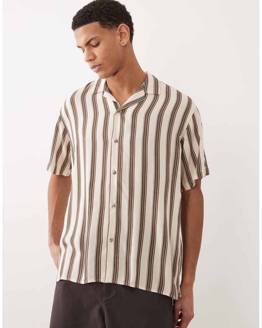 Jack & Jones Brown Stripe Shirt With Short Sleeves for men