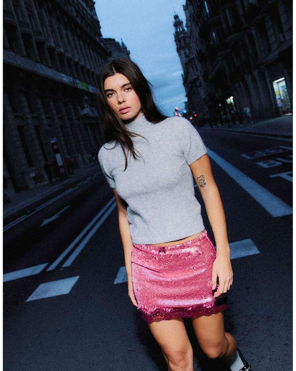 Bershka Blue Sequin Lace Mini Skirt