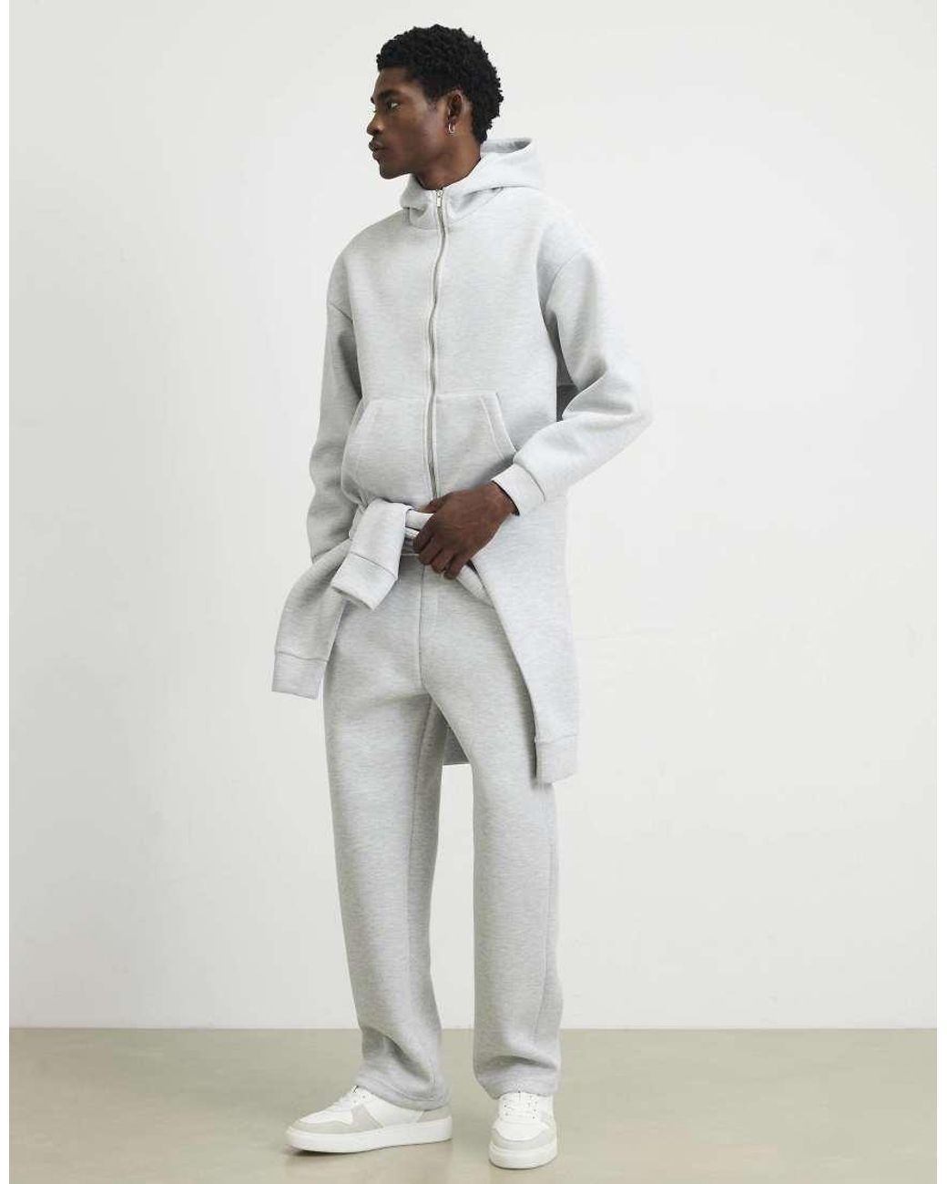 River Island White Premium Cotton Zip Through Hoodie for men