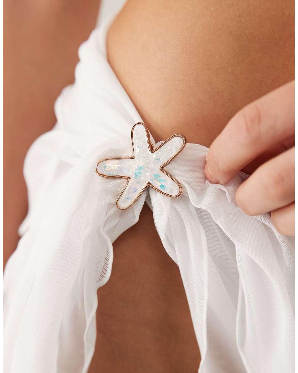 Oh Polly Natural Low Rise Fixed Wrap Sarong With Starfish Detail
