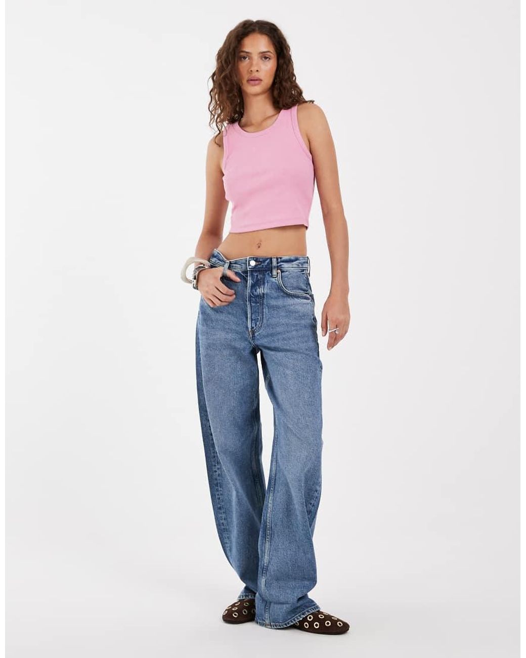 JJXX Pink Fallon Rib Knit Cropped Tank Top