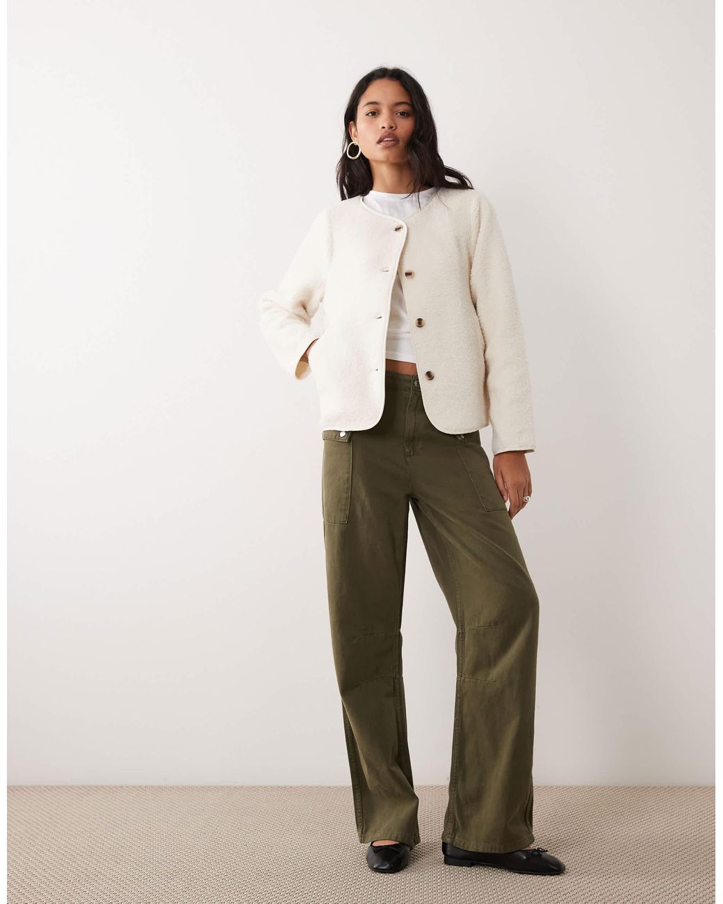 Vila Natural Button Front Teddy Jacket
