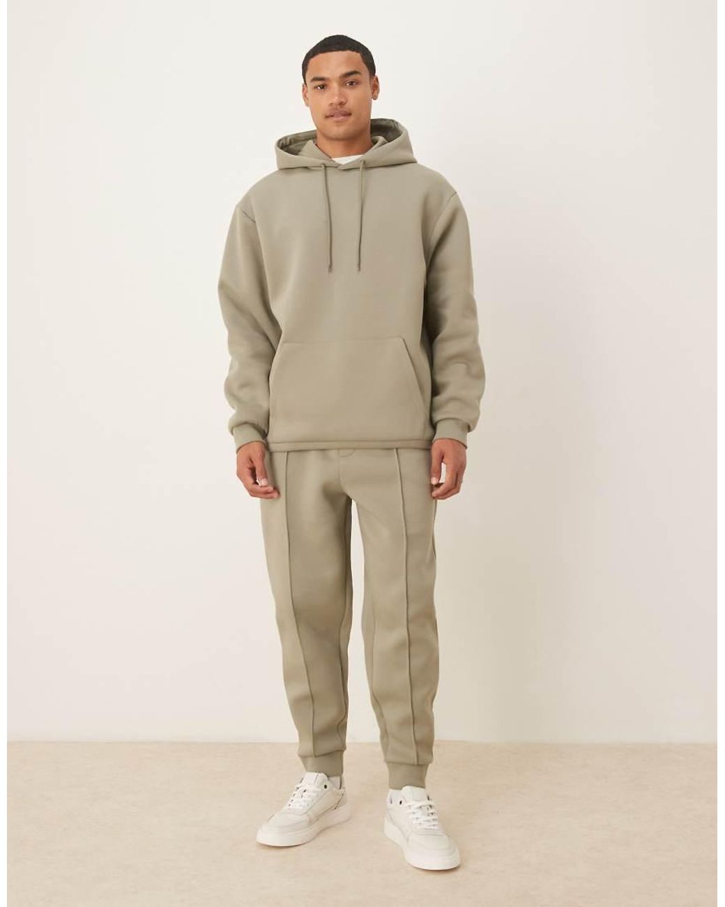 ASOS Natural Heavyweight Relaxed Hoodie With Fixed Hem And Drawcord for men