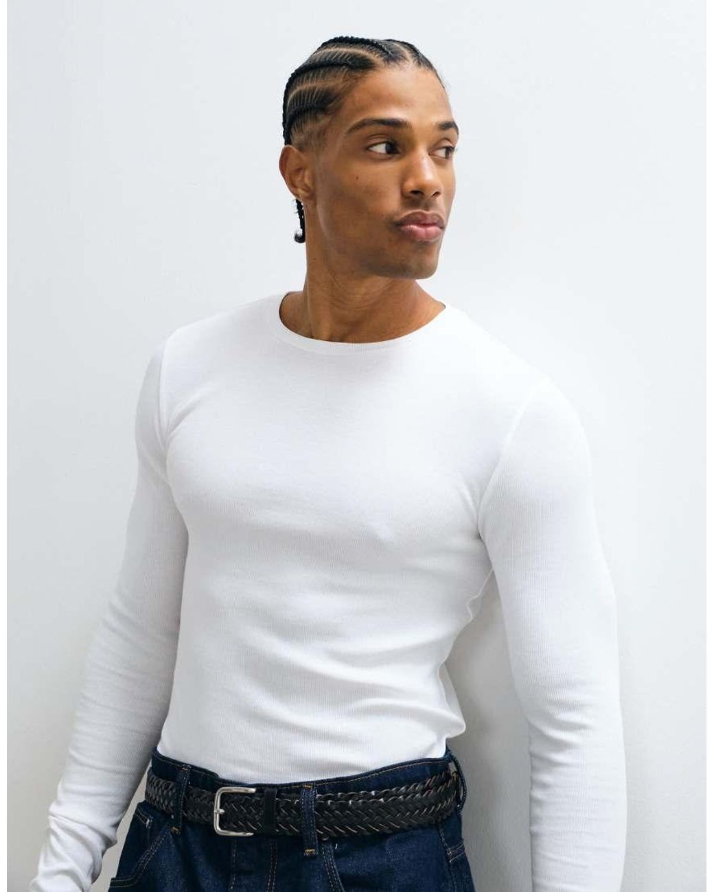ASOS White Essentials Muscle Fit Long Sleeve T-shirt for men