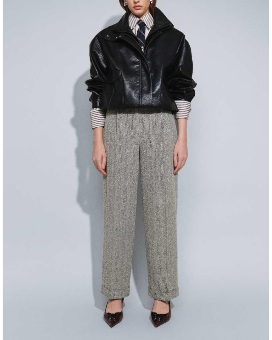 ASOS Gray Tailored Wool Look Barrel Trousers