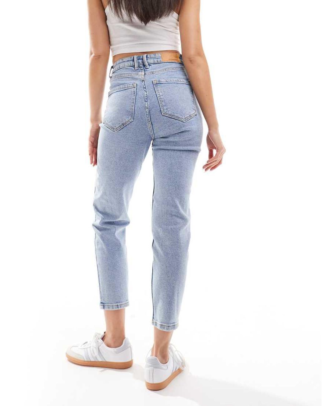 Stradivarius Blue Cotton Slim Mom Jean With Stretch